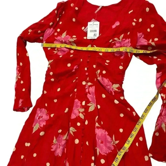 NWT FREE PEOPLE Red Date Night Mini Dress in Strawberry Combo Medium - Picture 6 of 11